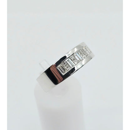 18K White Gold Baguette & Princess Cut Diamond Wide Band Ring