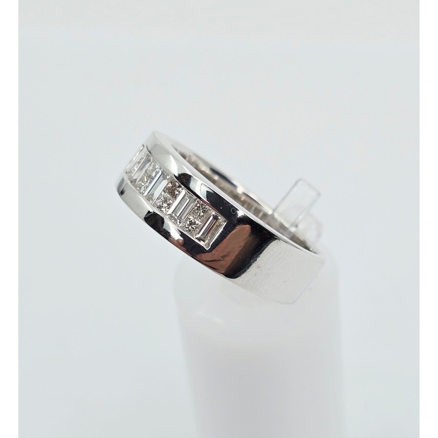 18K White Gold Baguette & Princess Cut Diamond Wide Band Ring