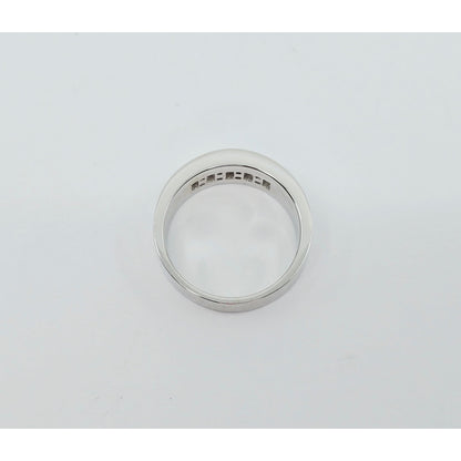18K White Gold Baguette & Princess Cut Diamond Wide Band Ring