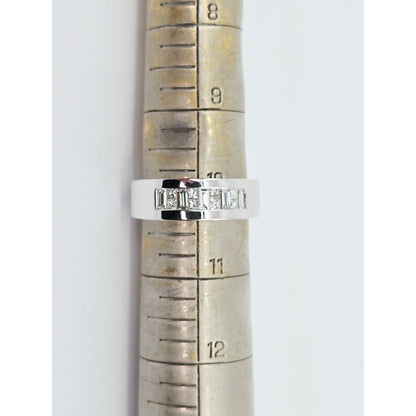 18K White Gold Baguette & Princess Cut Diamond Wide Band Ring