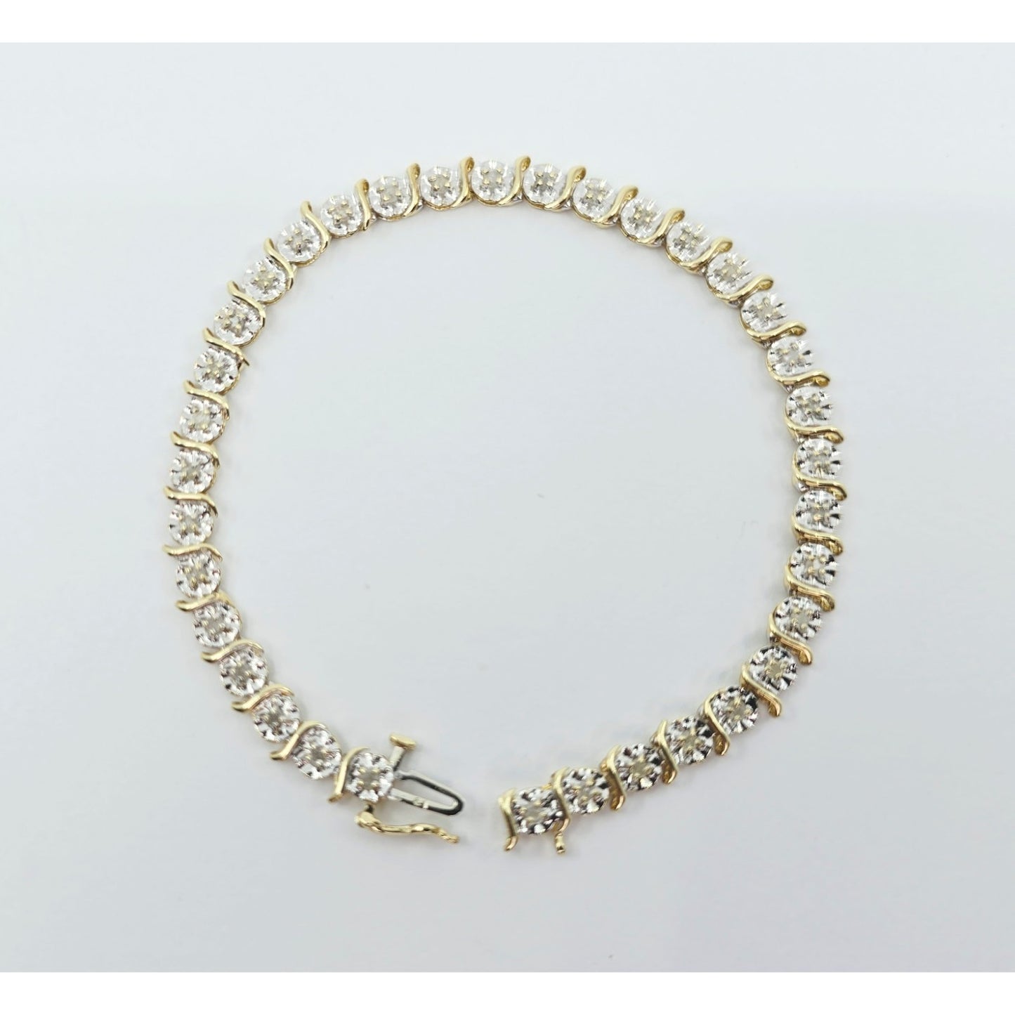 10K Two Tone Gold Diamond Tennis Link Bracelet