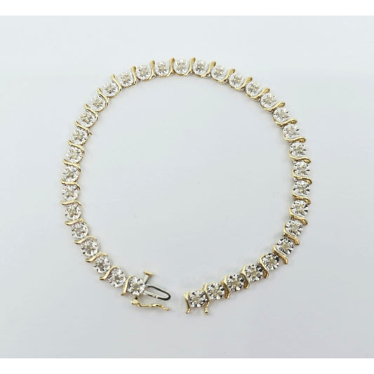 10K Two Tone Gold Diamond Tennis Link Bracelet