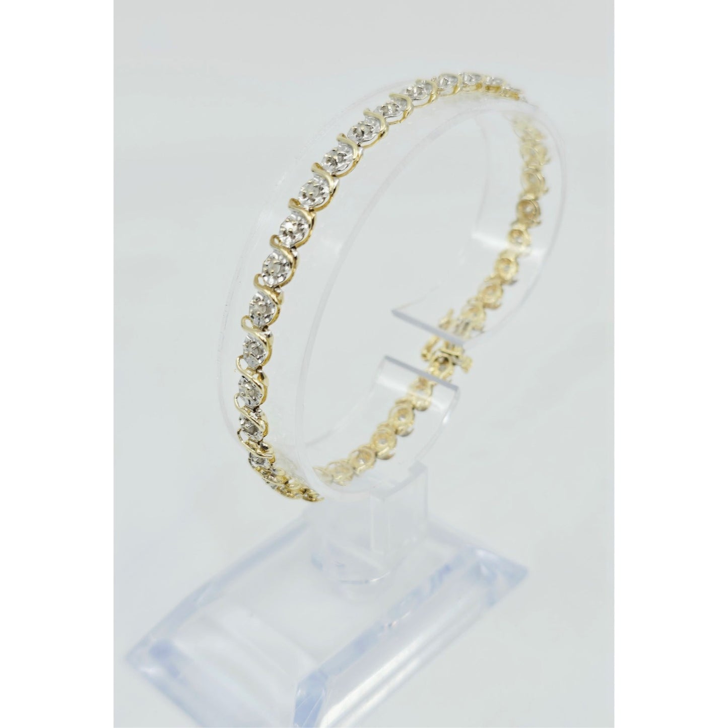 10K Two Tone Gold Diamond Tennis Link Bracelet