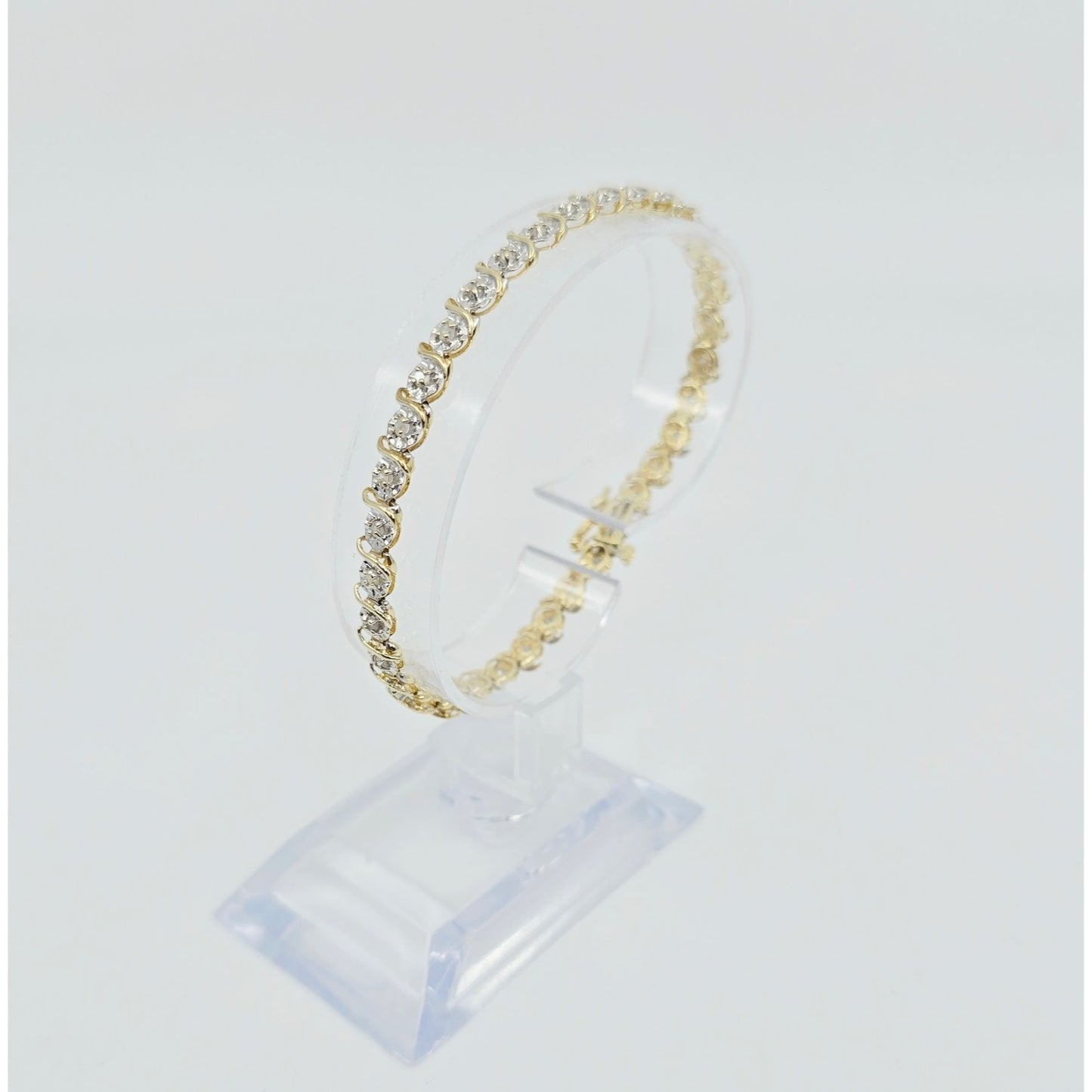10K Two Tone Gold Diamond Tennis Link Bracelet