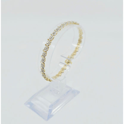 10K Two Tone Gold Diamond Tennis Link Bracelet