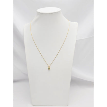 14K Yellow Gold Mesh Link Chain Necklace & Flower Emerald Charm Pendant