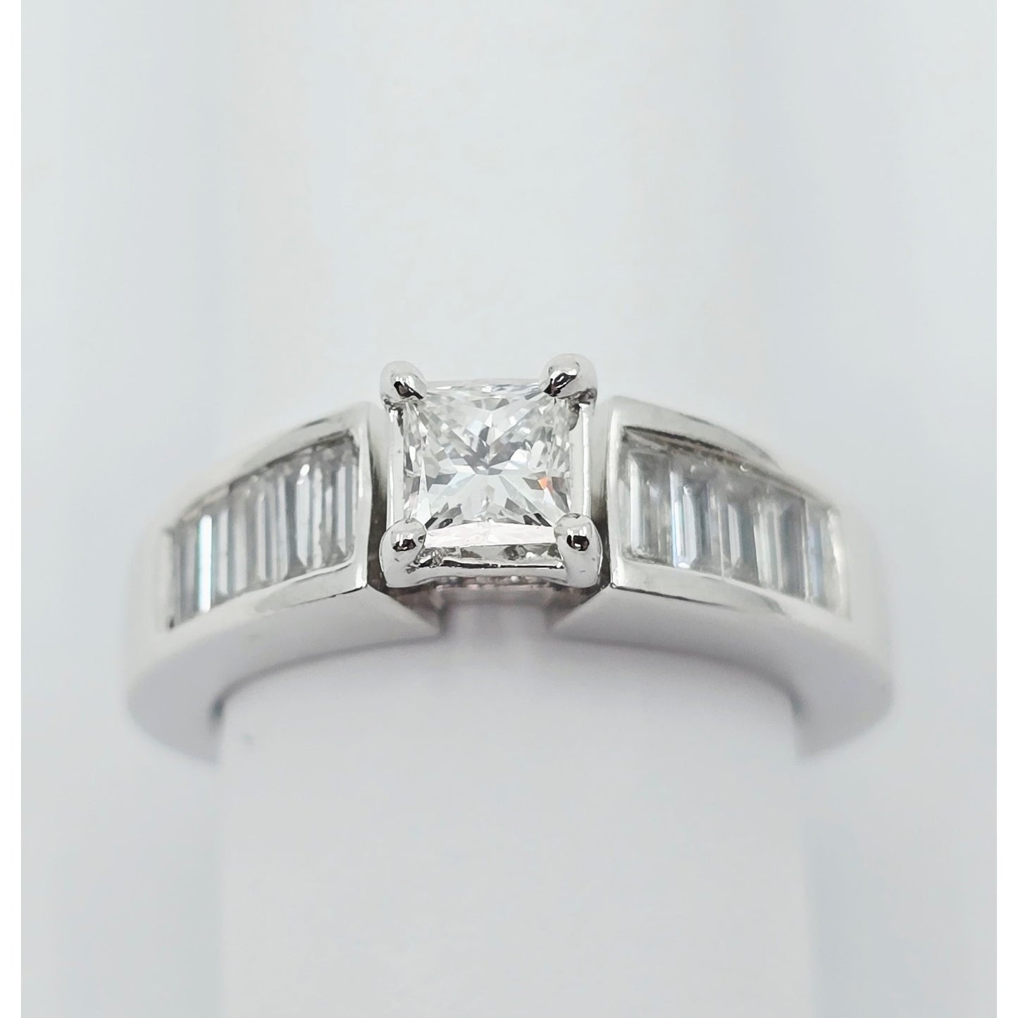 14K White Gold Princess & Baguette Cut Diamond Engagement Ring