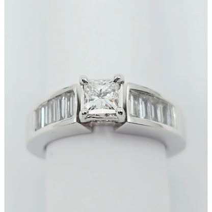 14K White Gold Princess & Baguette Cut Diamond Engagement Ring
