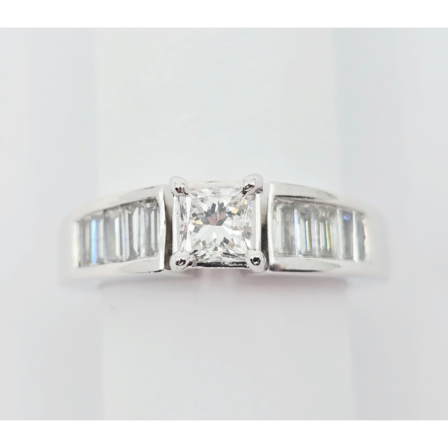 14K White Gold Princess & Baguette Cut Diamond Engagement Ring