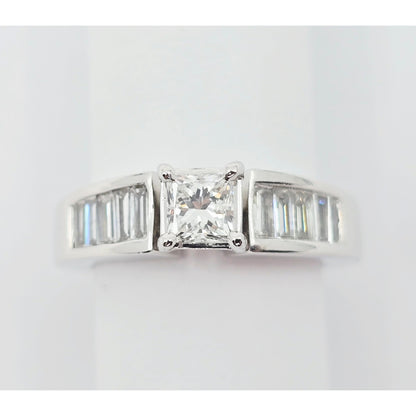 14K White Gold Princess & Baguette Cut Diamond Engagement Ring