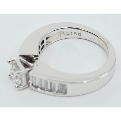 14K White Gold Princess & Baguette Cut Diamond Engagement Ring