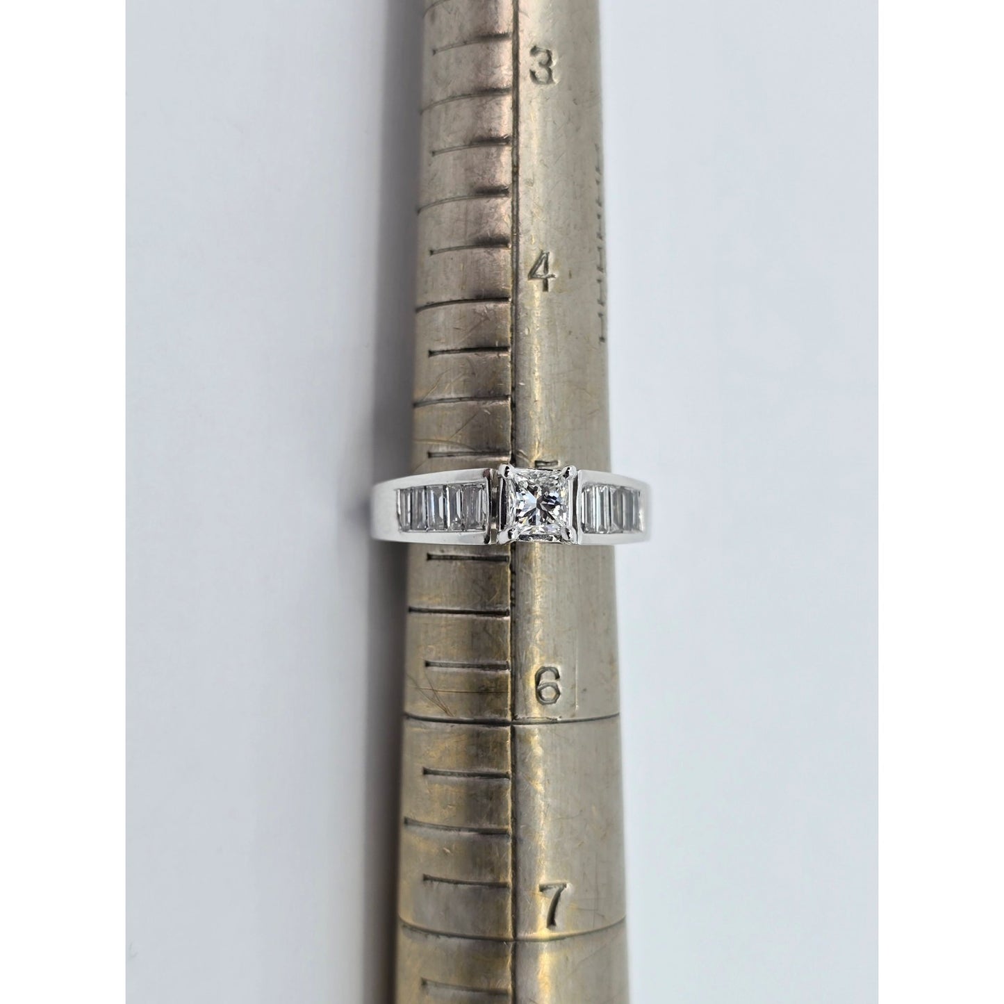 14K White Gold Princess & Baguette Cut Diamond Engagement Ring