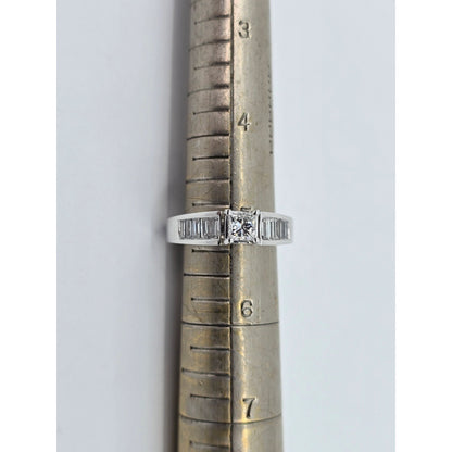 14K White Gold Princess & Baguette Cut Diamond Engagement Ring