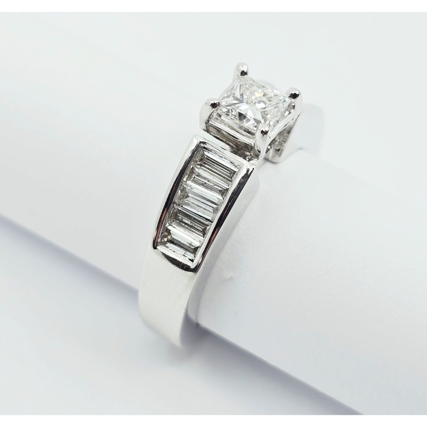 14K White Gold Princess & Baguette Cut Diamond Engagement Ring