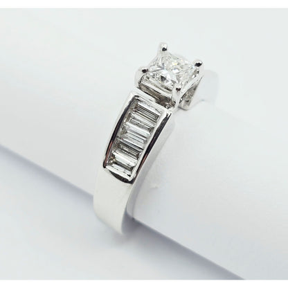 14K White Gold Princess & Baguette Cut Diamond Engagement Ring
