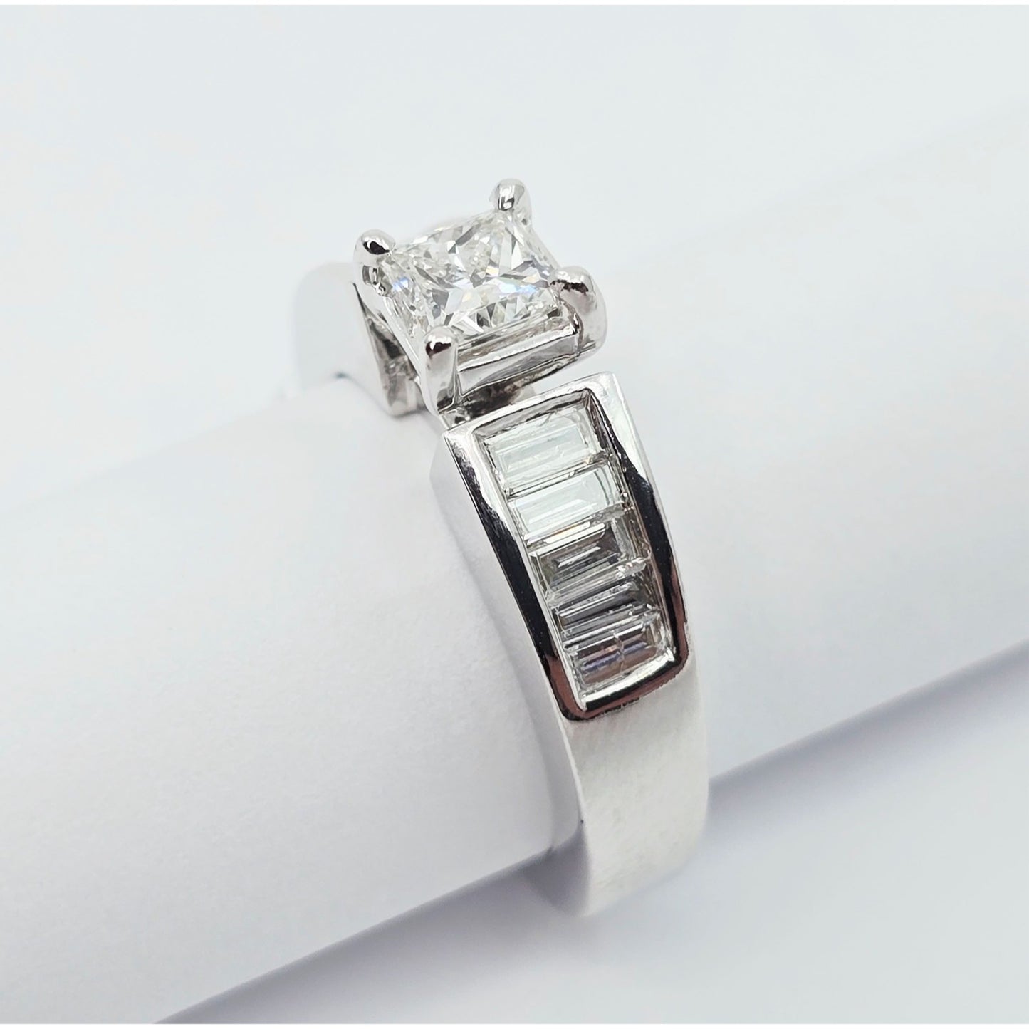 14K White Gold Princess & Baguette Cut Diamond Engagement Ring