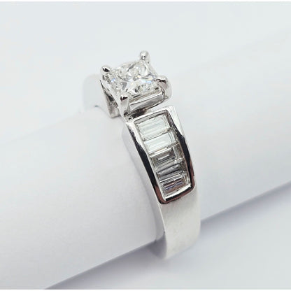 14K White Gold Princess & Baguette Cut Diamond Engagement Ring