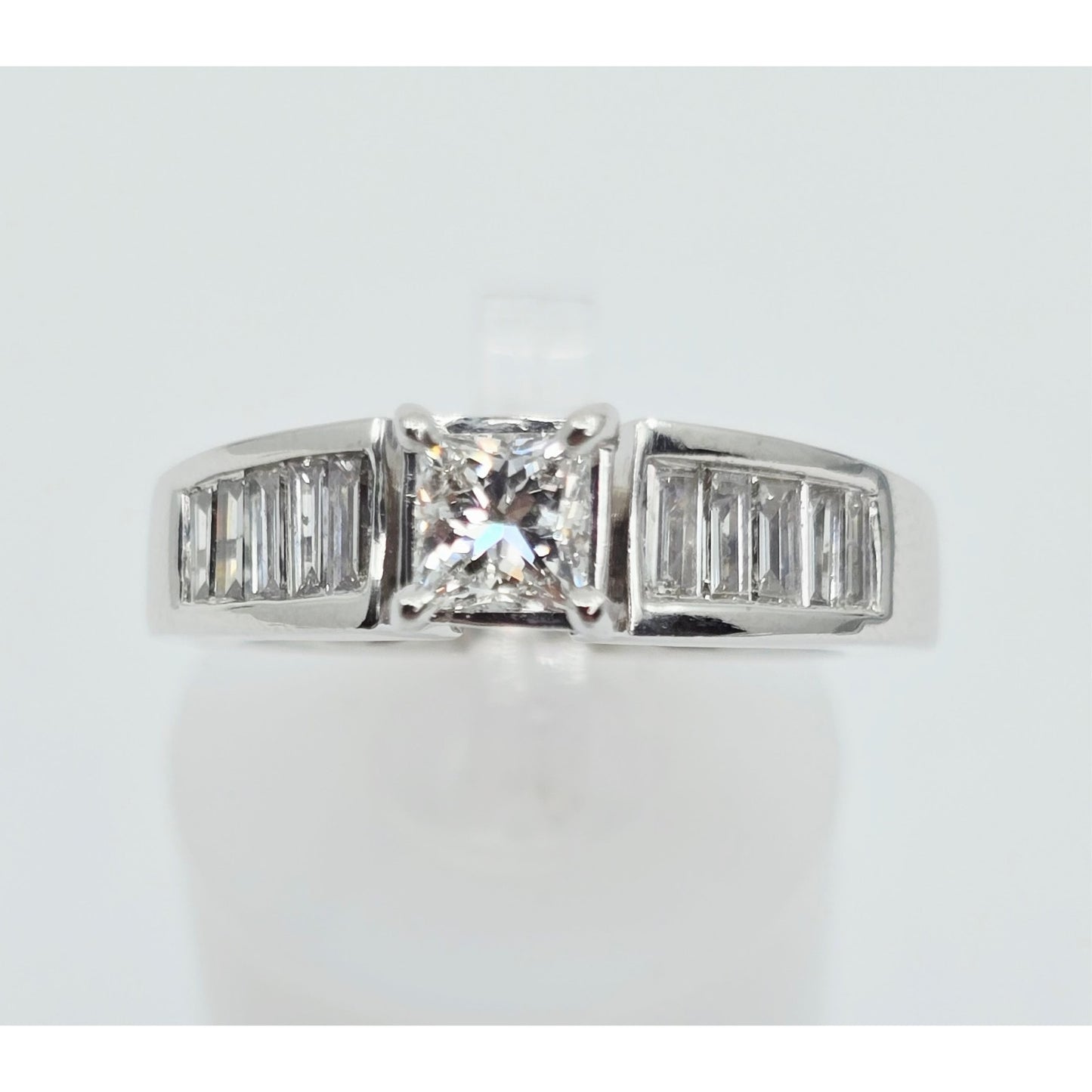 14K White Gold Princess & Baguette Cut Diamond Engagement Ring