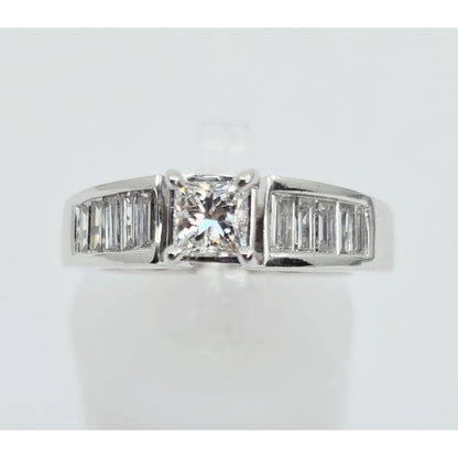 14K White Gold Princess & Baguette Cut Diamond Engagement Ring
