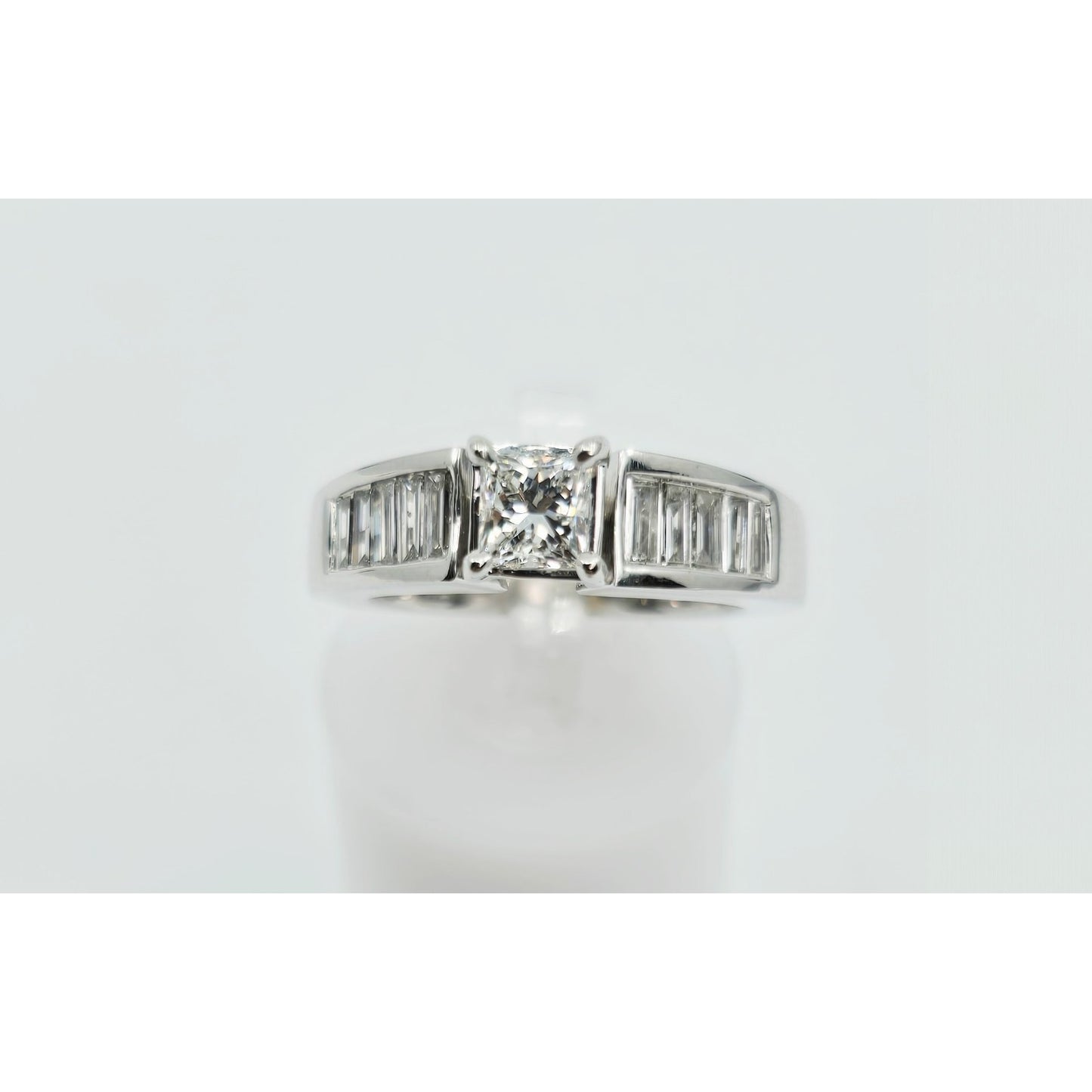 14K White Gold Princess & Baguette Cut Diamond Engagement Ring
