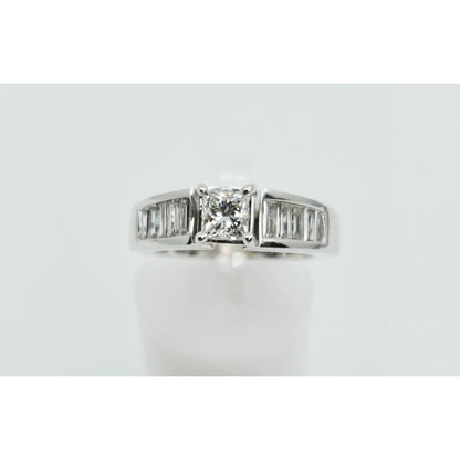 14K White Gold Princess & Baguette Cut Diamond Engagement Ring