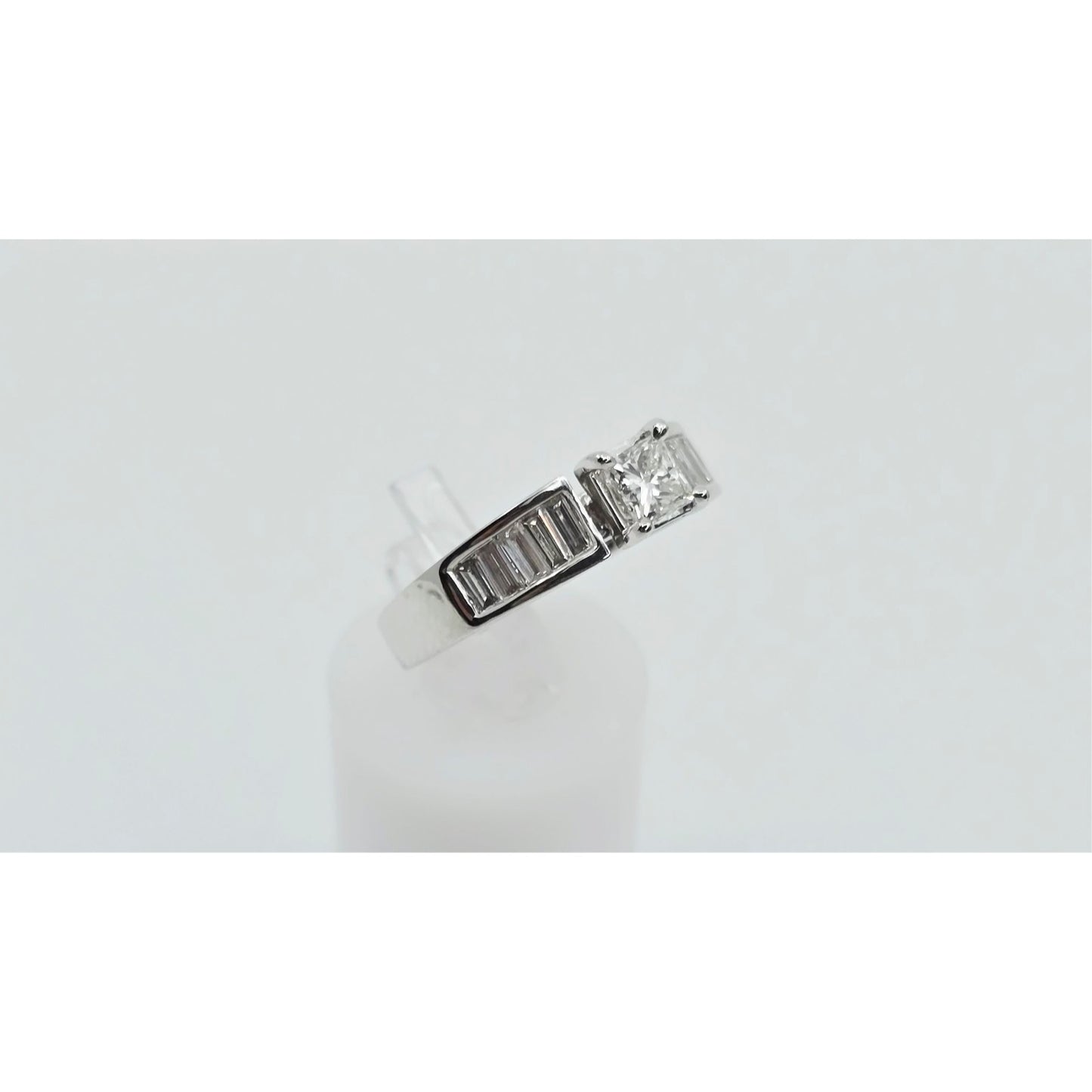 14K White Gold Princess & Baguette Cut Diamond Engagement Ring