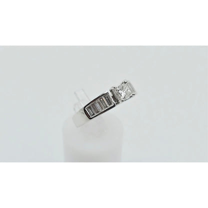 14K White Gold Princess & Baguette Cut Diamond Engagement Ring
