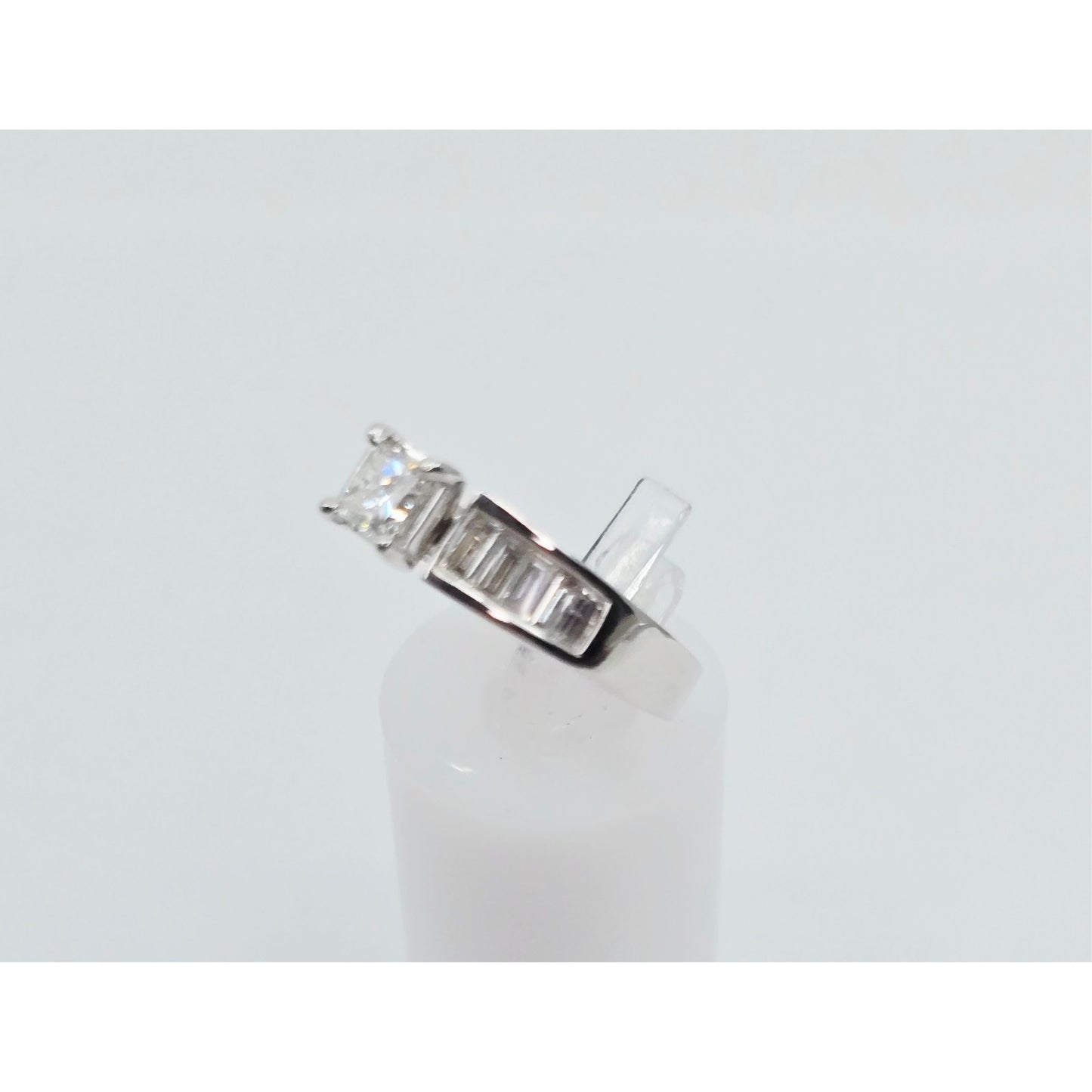 14K White Gold Princess & Baguette Cut Diamond Engagement Ring