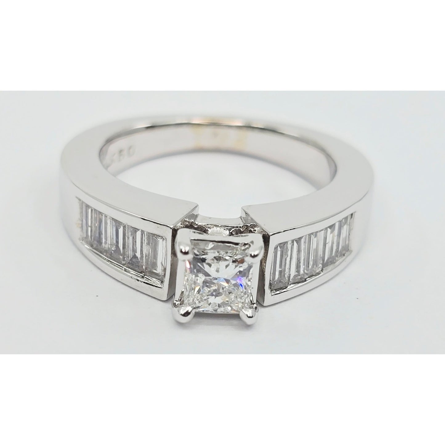 14K White Gold Princess & Baguette Cut Diamond Engagement Ring