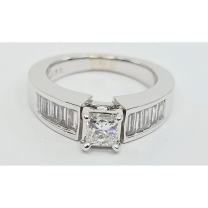 14K White Gold Princess & Baguette Cut Diamond Engagement Ring