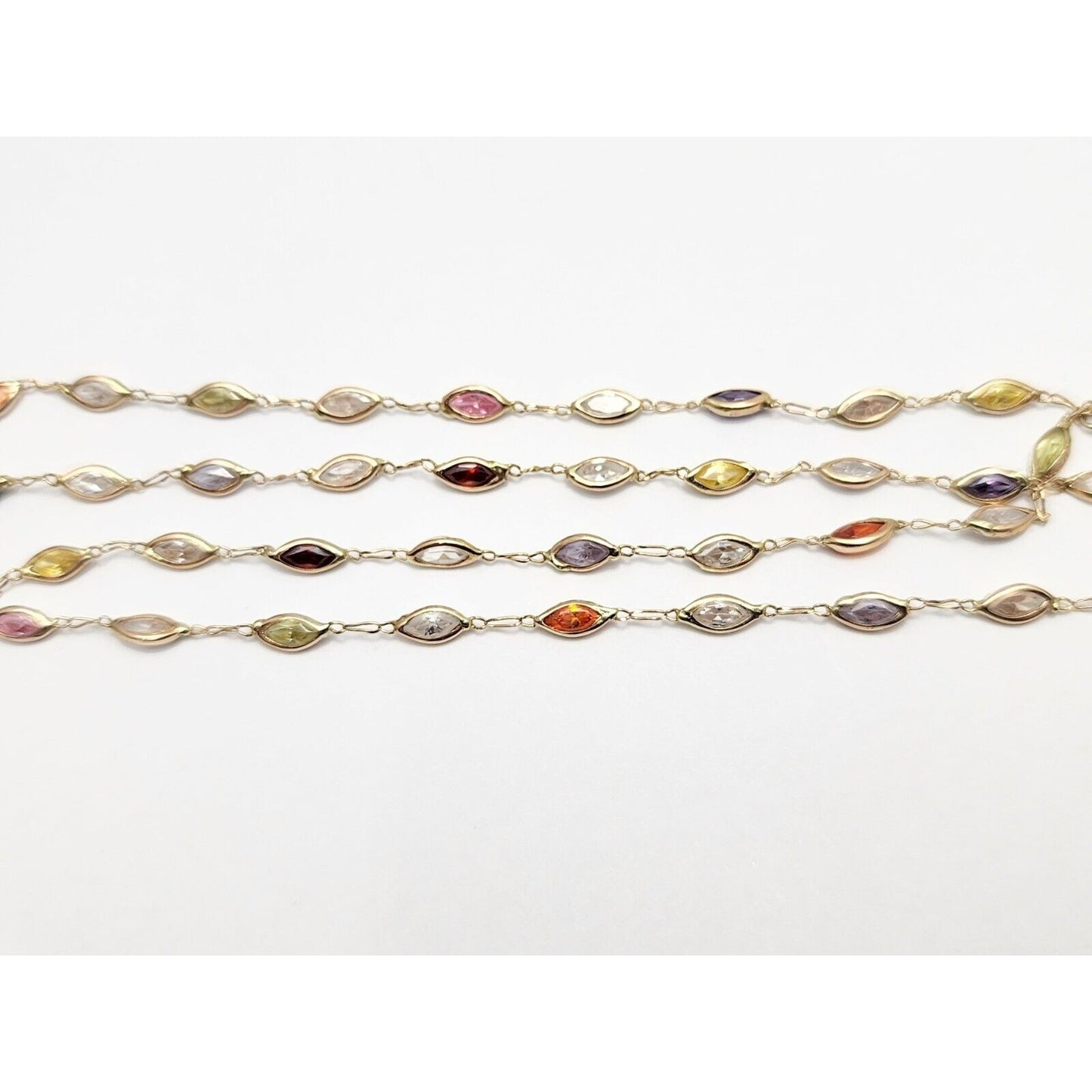 14K Yellow Gold Multi Colored Gemstone Link Chain Necklace