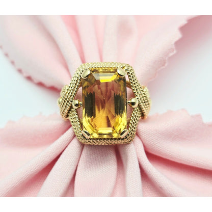 18K Yellow Gold Large Emerald Cut Citrine Ring