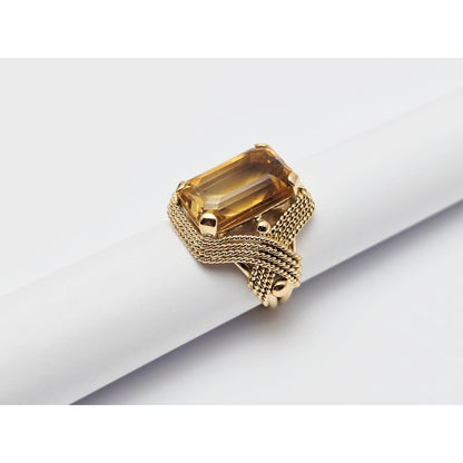 18K Yellow Gold Large Emerald Cut Citrine Ring