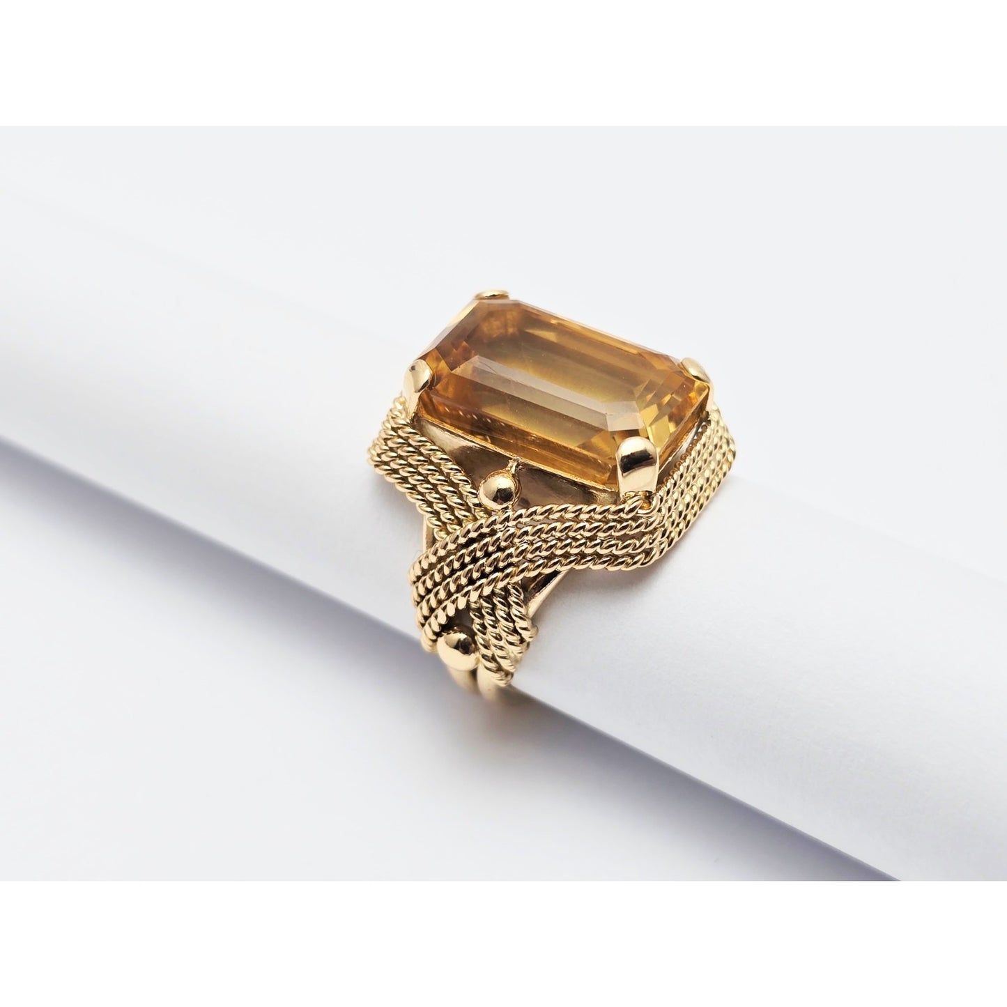 18K Yellow Gold Large Emerald Cut Citrine Ring