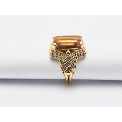 18K Yellow Gold Large Emerald Cut Citrine Ring