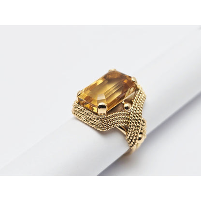 18K Yellow Gold Large Emerald Cut Citrine Ring