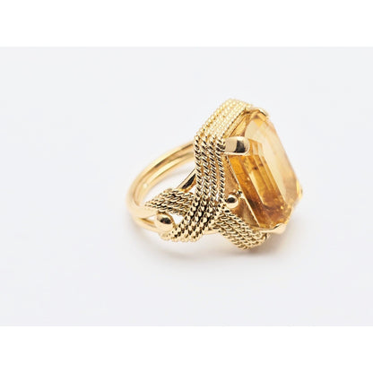 18K Yellow Gold Large Emerald Cut Citrine Ring