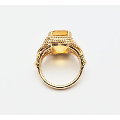 18K Yellow Gold Large Emerald Cut Citrine Ring