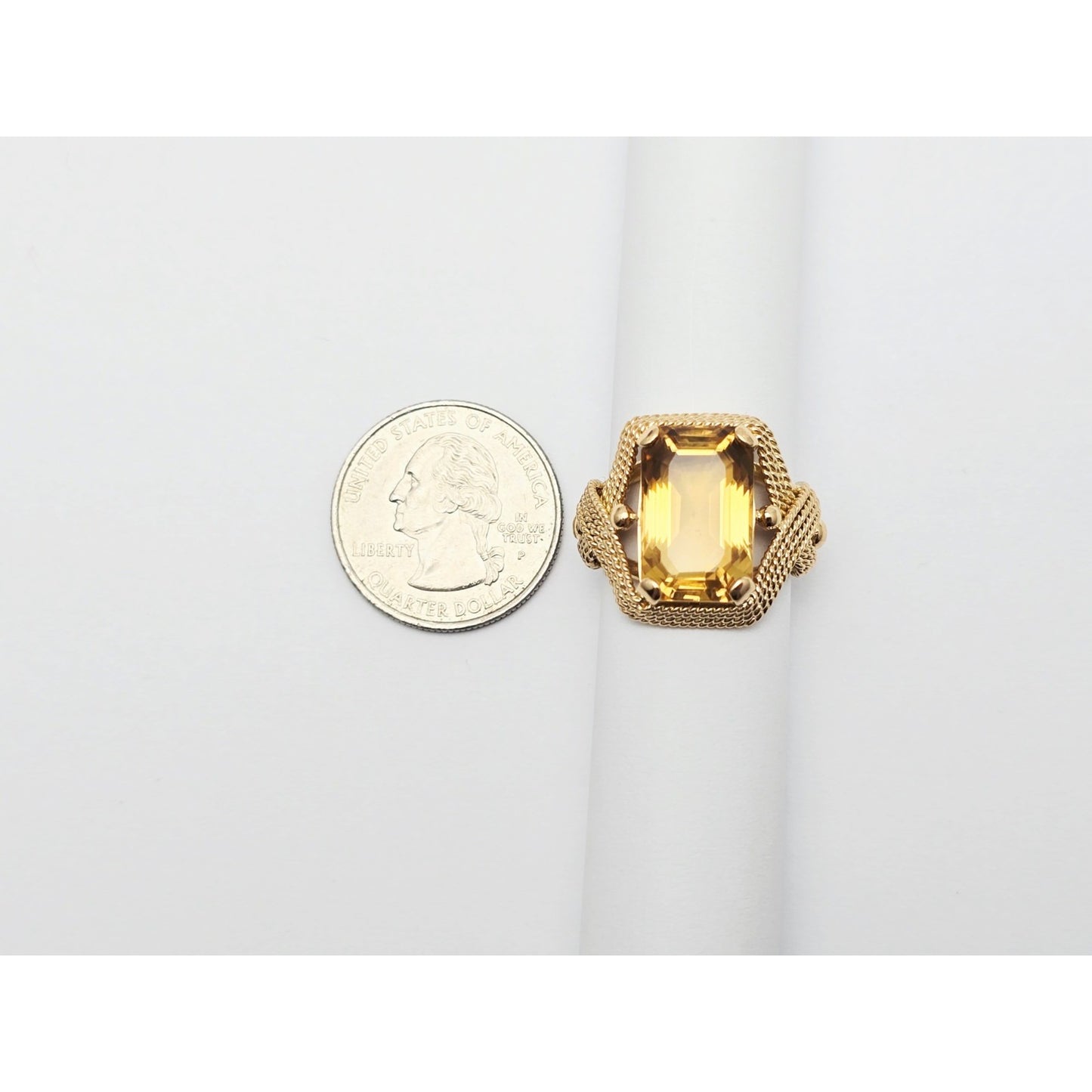 18K Yellow Gold Large Emerald Cut Citrine Ring