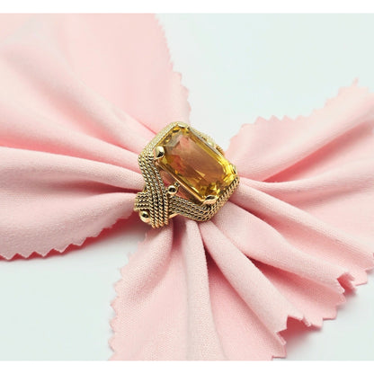 18K Yellow Gold Large Emerald Cut Citrine Ring