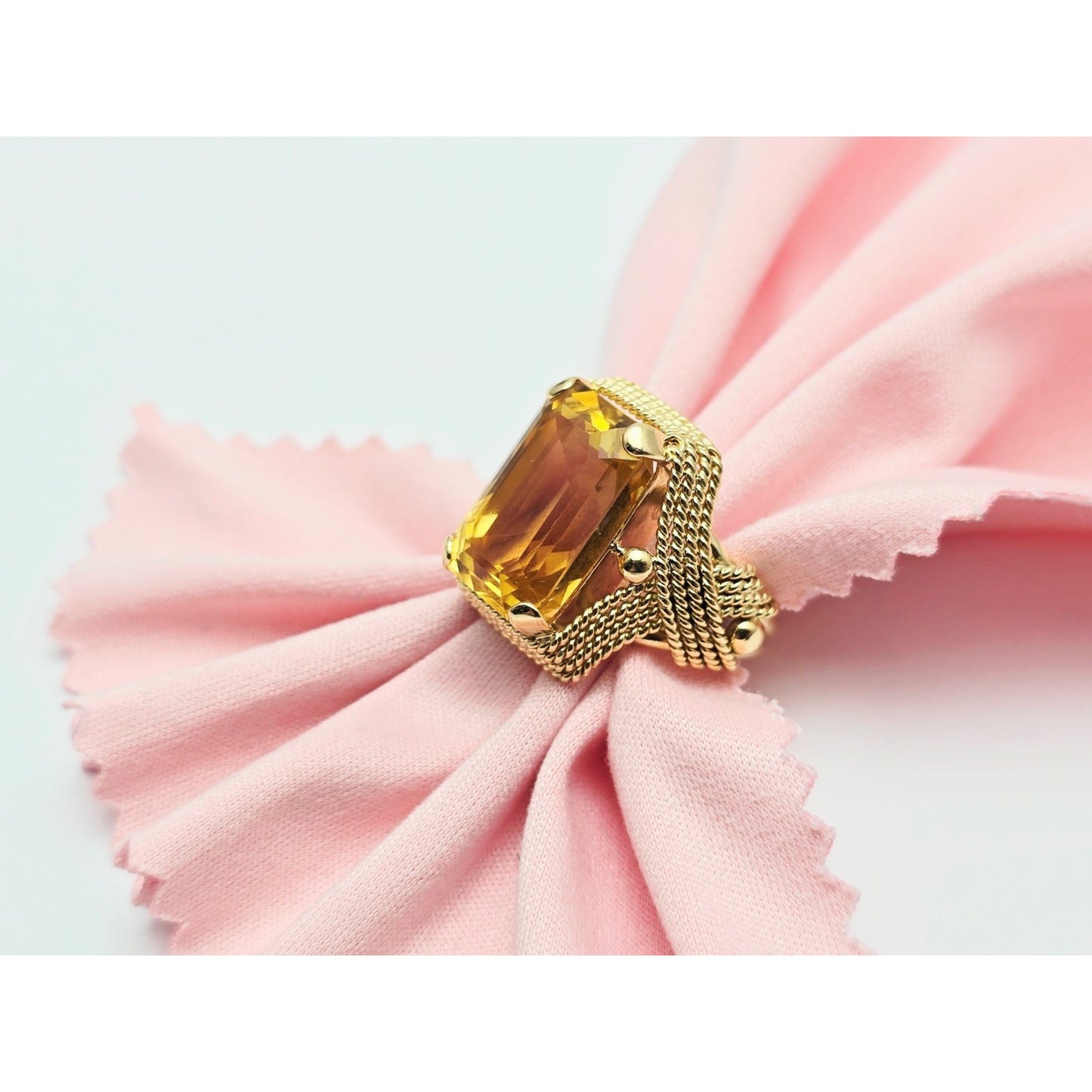 18K Yellow Gold Large Emerald Cut Citrine Ring