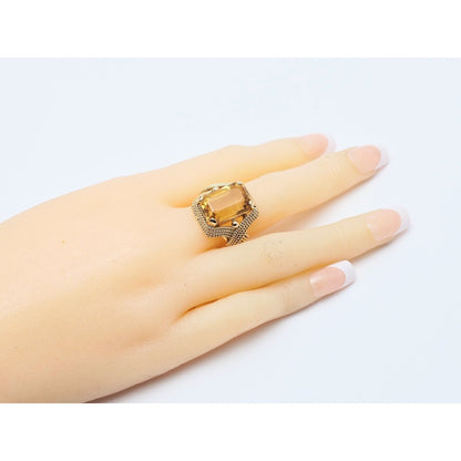 18K Yellow Gold Large Emerald Cut Citrine Ring