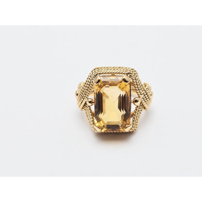 18K Yellow Gold Large Emerald Cut Citrine Ring
