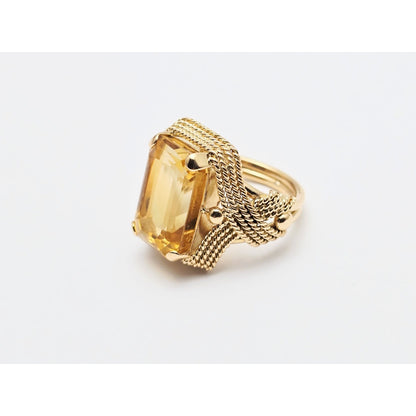 18K Yellow Gold Large Emerald Cut Citrine Ring