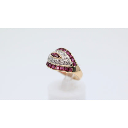 14K Yellow Gold Ruby & Diamond Ring