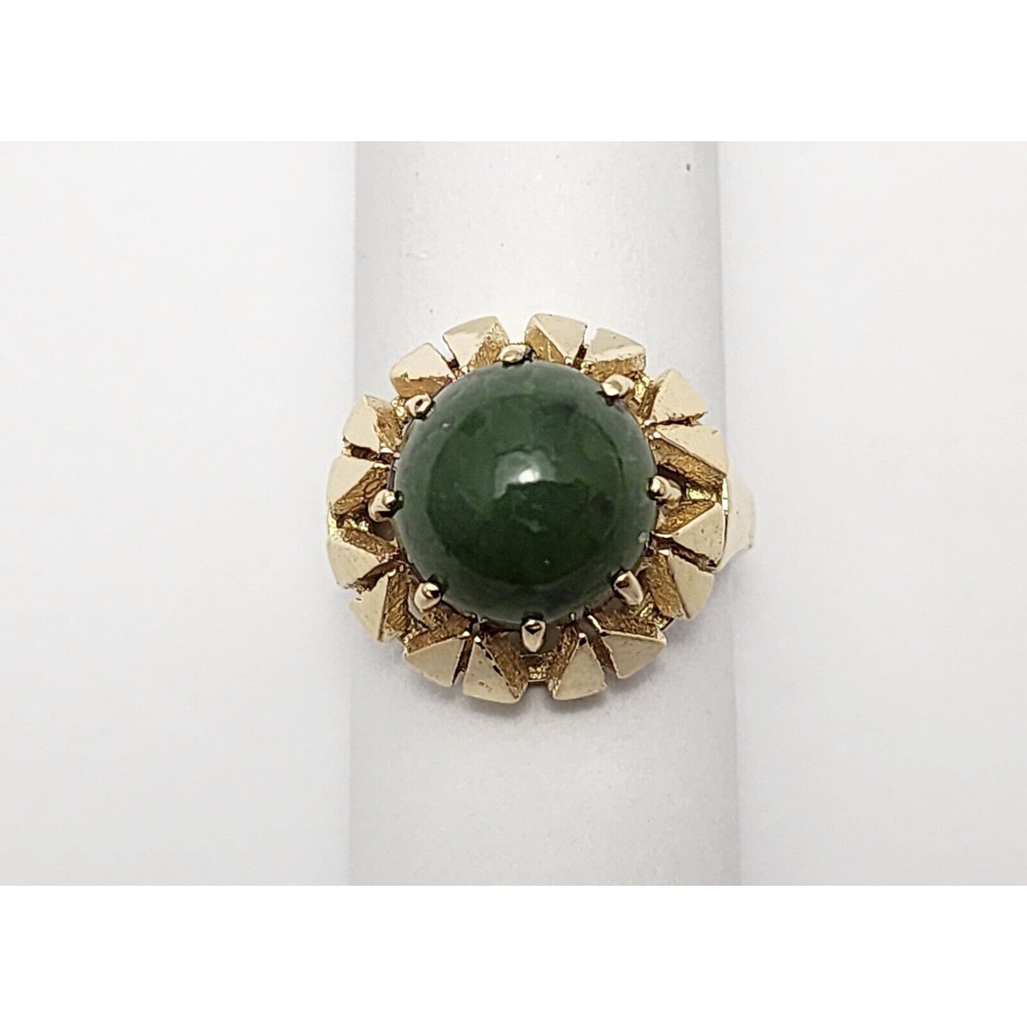 14K Yellow Gold Round Jadeite Jade Ring