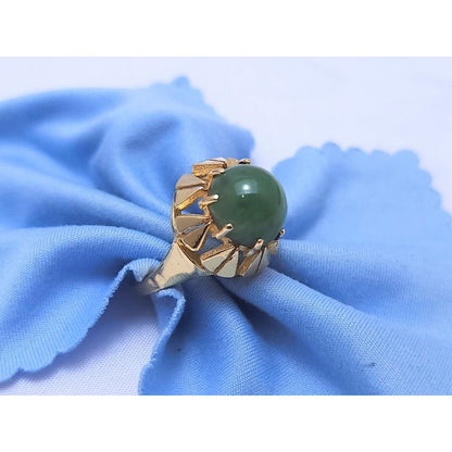 14K Yellow Gold Round Jadeite Jade Ring