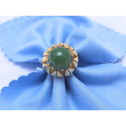 14K Yellow Gold Round Jadeite Jade Ring