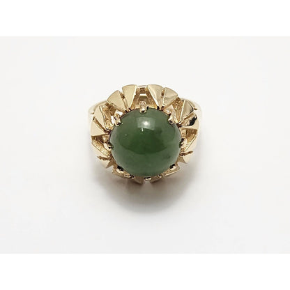 14K Yellow Gold Round Jadeite Jade Ring