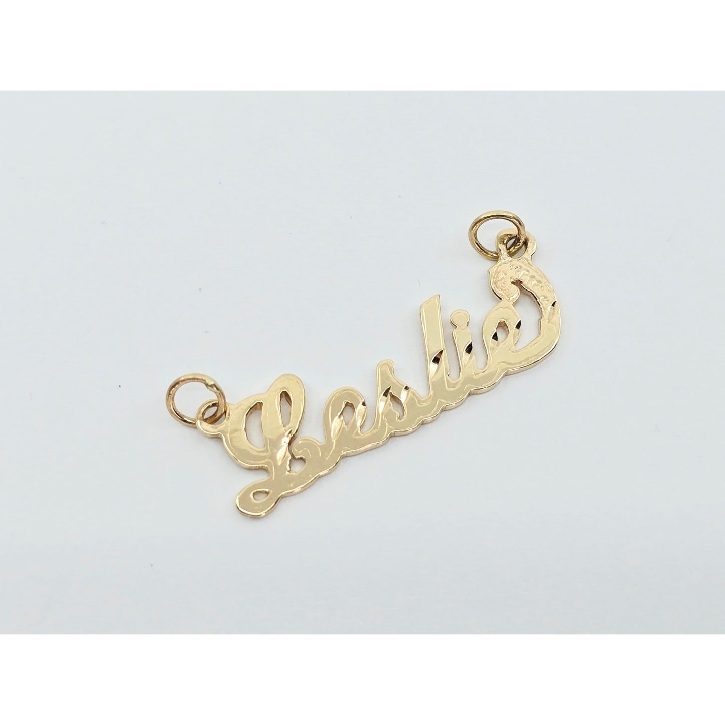 14K Yellow Gold Name Initial "Leslie" Charm Pendant